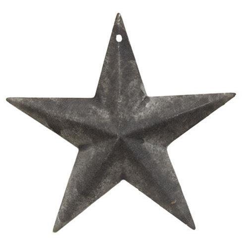 Small galvanized metal barn star with rustic finish and nail hole for hanging