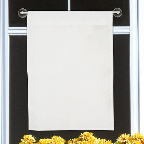 Window flag hanger with suction cups for displaying 12x18 garden flags on glass surfaces