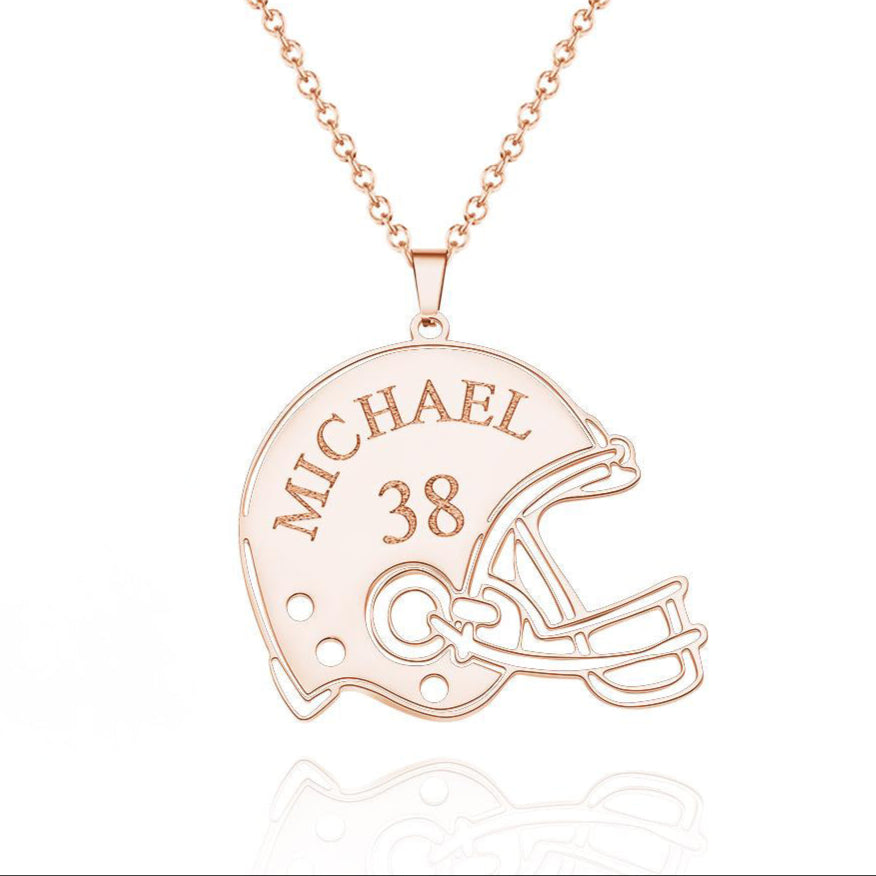 Rose gold football necklace personalized sports jewelry engraved helmet pendant unique gift for football lovers