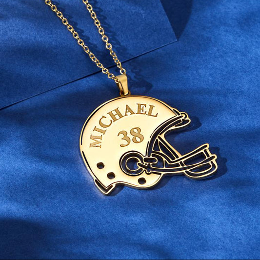 Engraved football helmet necklace personalized sports jewelry gift