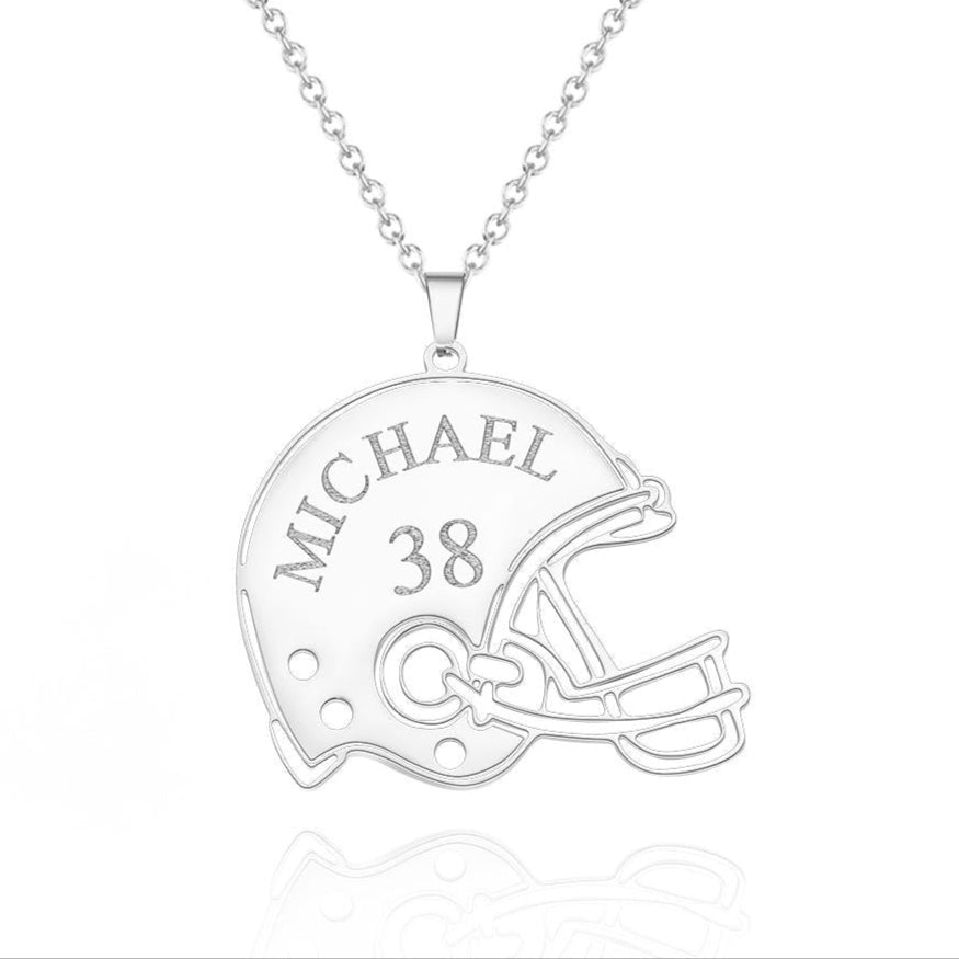 Silver football necklace engraved sports pendant custom football player gift team spirit charm jewelry