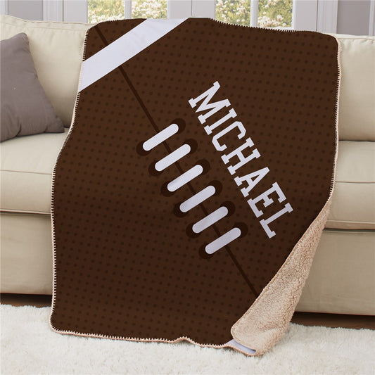 Personalized sherpa blanket with football design and custom name, ideal for sports fans and kids' room décor