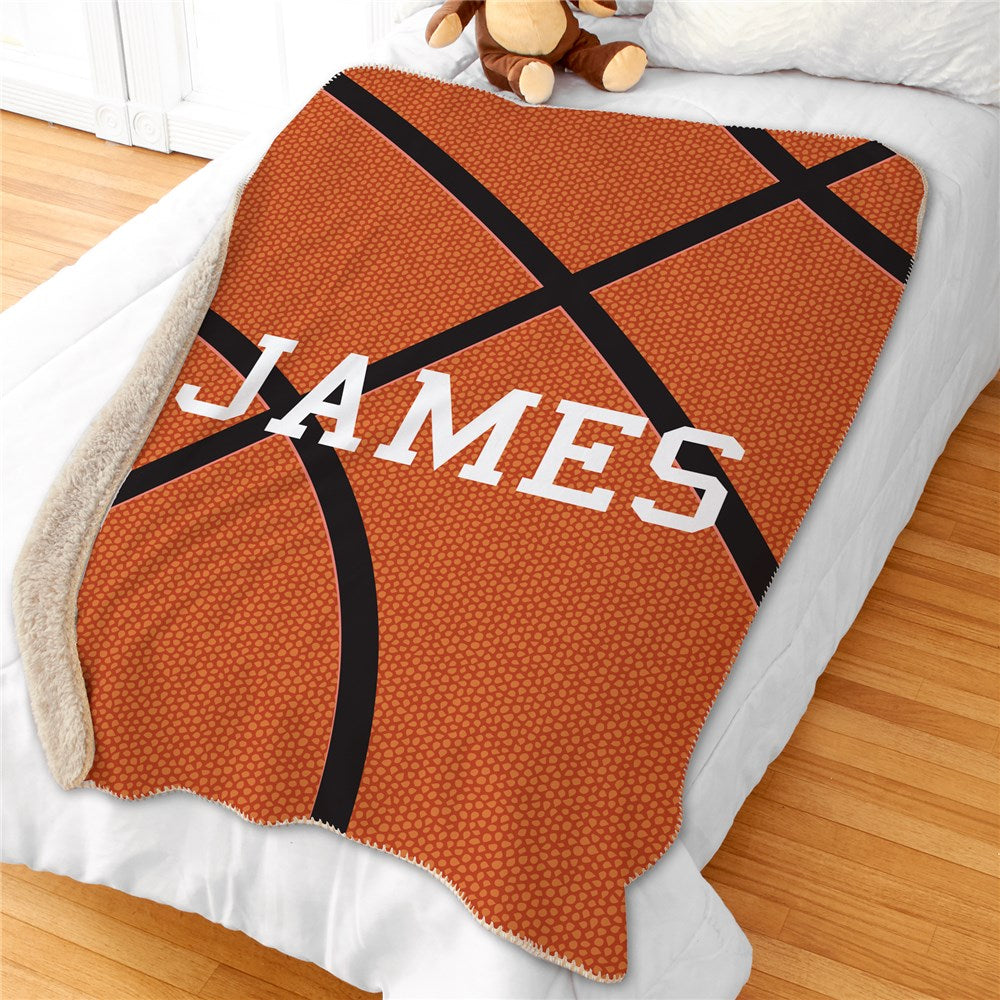 Basketball sherpa blanket with personalized name in bold design