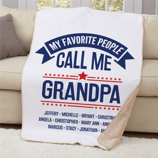 Name banner sherpa throw with tan back and custom printed names