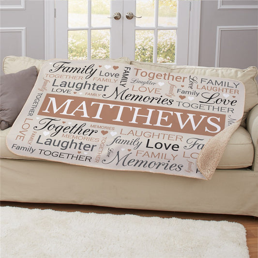 Personalized Family Word Art Sherpa Blanket – 50x60