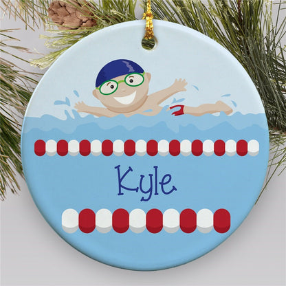 Resin swimmer ornament with ribbon, customized with name
