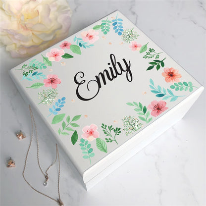 Floral jewelry box with personalized name printed on the front