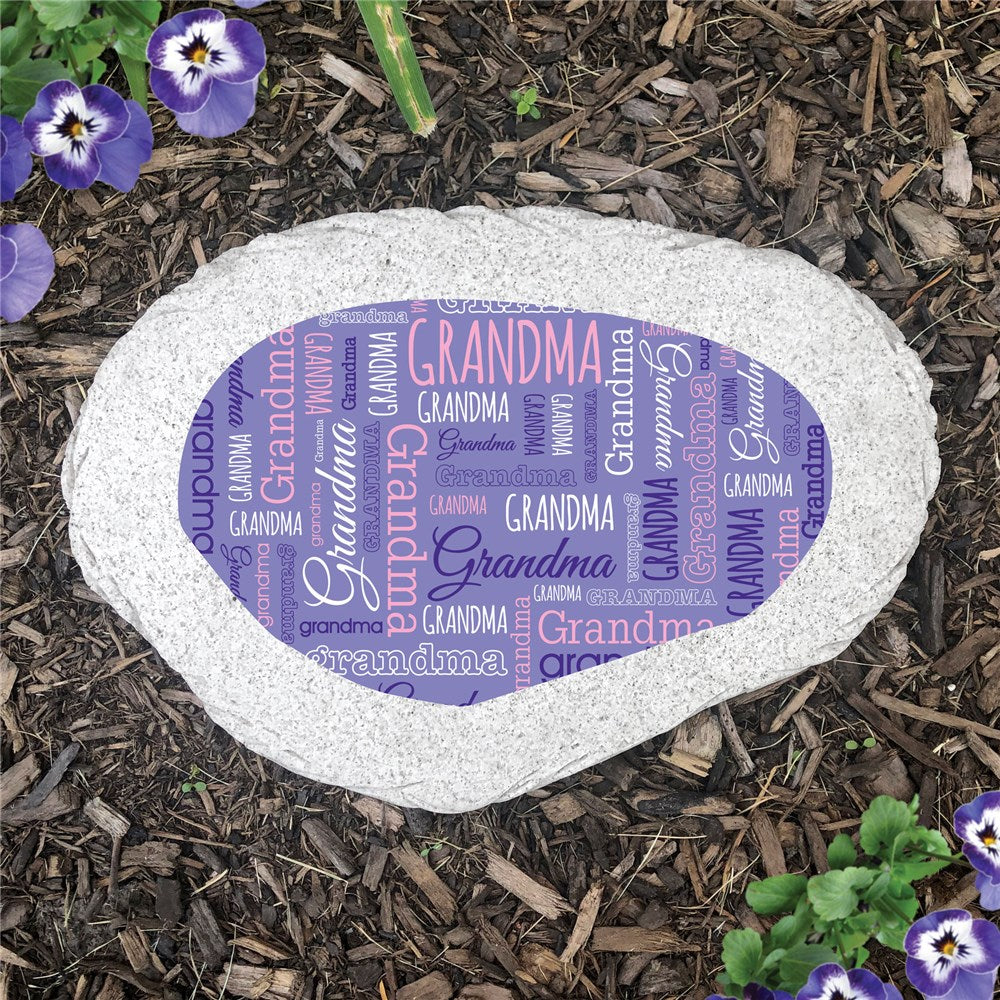 Faux garden stone featuring raised word art celebrating Grandma, perfect for outdoor display in flower beds or garden paths.