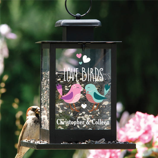 Personalized love birds bird feeder with heart design, custom garden decor gift for couples, wedding or anniversary personalized outdoor metal birdhouse