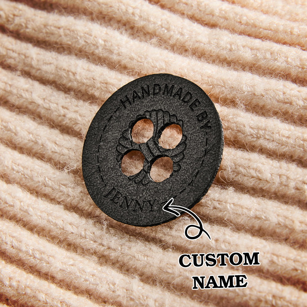 Engraved leather tags for small business owners who create handmade crochet, knitting, and sewing products. Durable PU leather design.