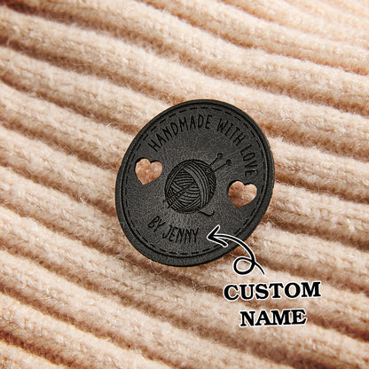 Custom engraved leather tags for craft fairs, handmade gifts, and artisan projects. Ideal for clothing labels, hobby branding, and fiber arts.