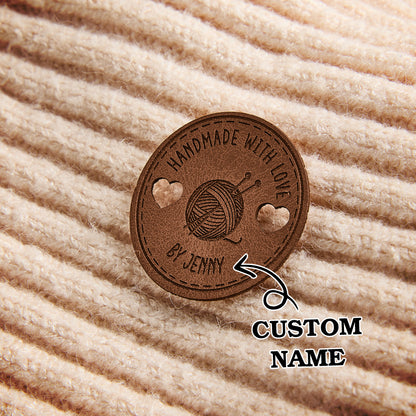 Custom vegan leather tags for small businesses. Perfect for clothing labels, sewing projects, and branding handmade fiber crafts.