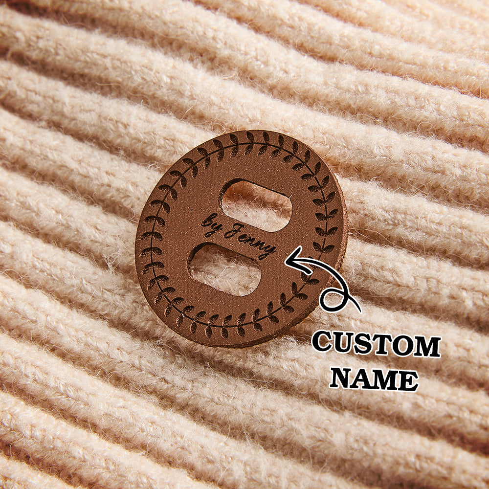 Durable engraved craft labels made from PU leather, perfect for branding handmade clothing, accessories, and fiber art projects.