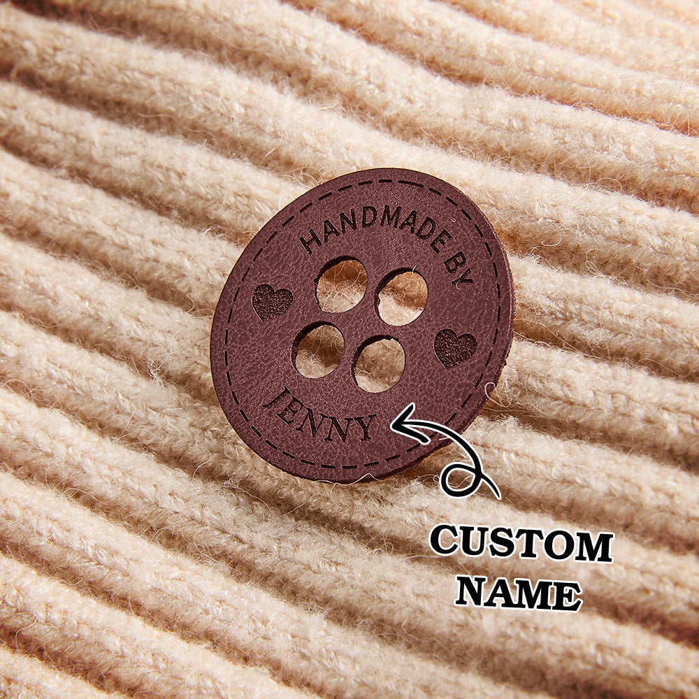 Durable engraved craft labels made from PU leather, perfect for branding handmade clothing, accessories, and fiber art projects.