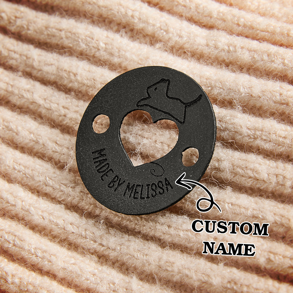 Durable engraved craft tags made from vegan leather. Ideal for knitting and crochet branding.