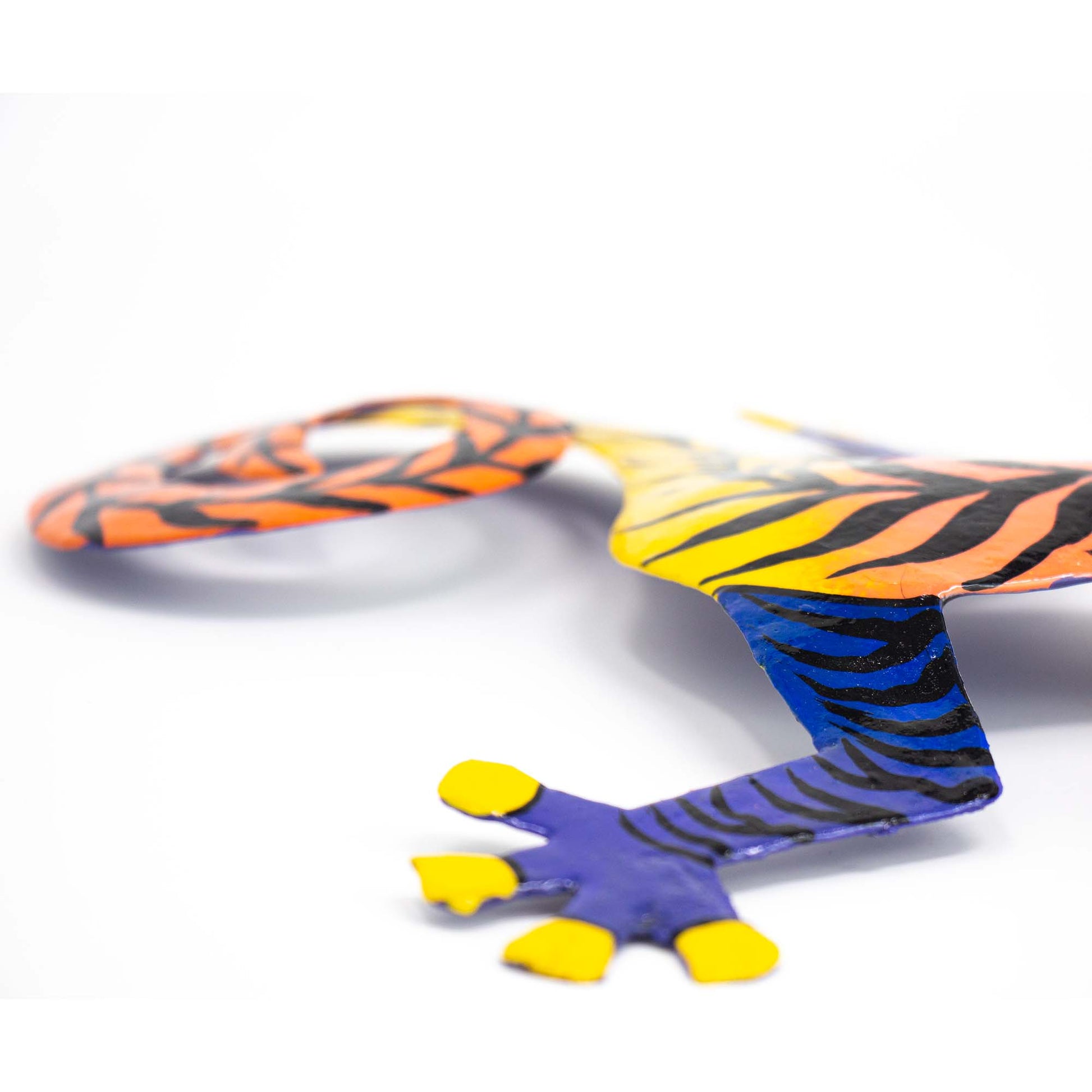 Fair trade metal gecko crafted from oil drum steel with colorful hand-painted design