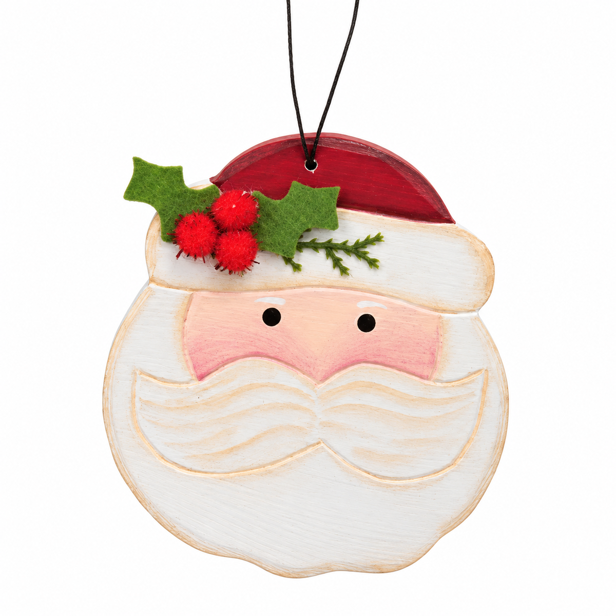 Hand Carved Wooden Santa Ornament - 3.75"