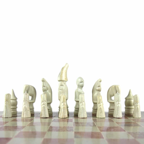 Luxury chess set with handcrafted soapstone pieces, blending functional design with artisan African artistry.