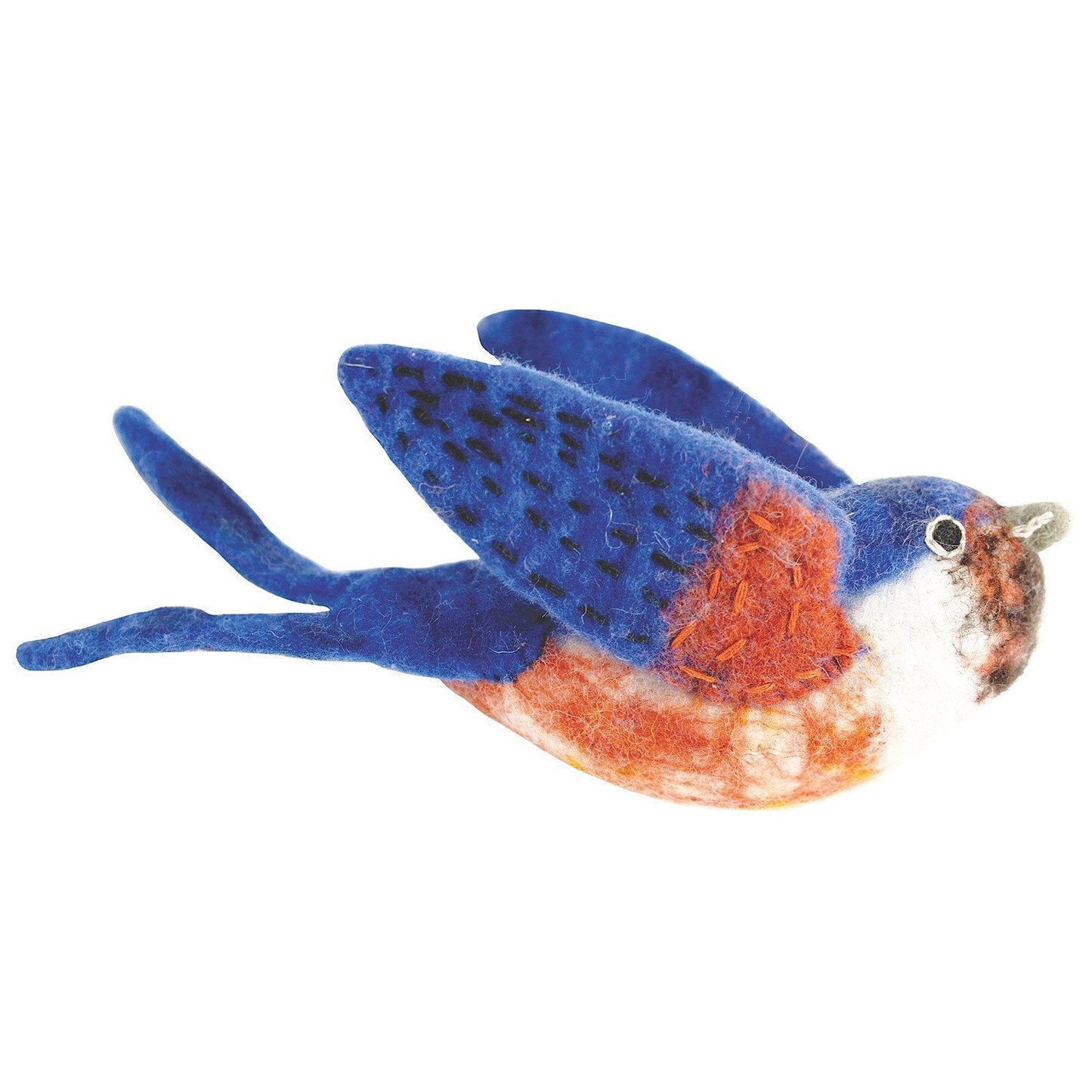 Handmade felt Barn Swallow ornament, fair trade wool bird décor, eco-friendly home decoration.