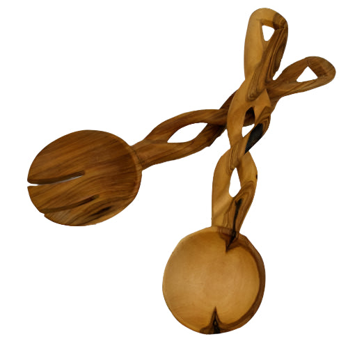 Fair Trade wooden salad servers, sustainably made from wild olive wood by Kenyan artisans.