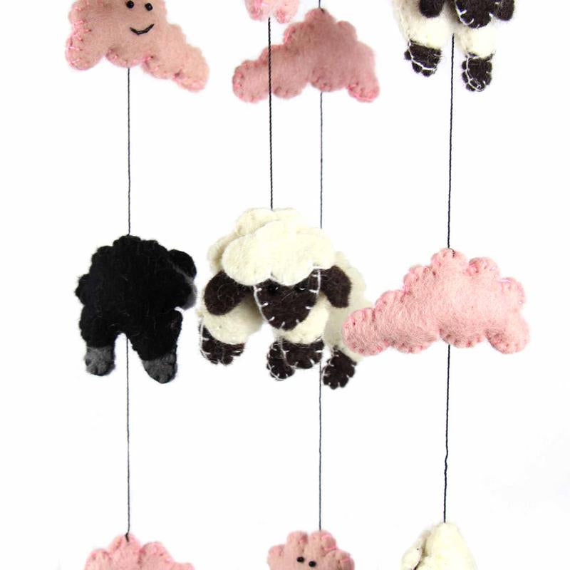 Hand-felted sheep nursery mobile crafted in Nepal with Fair Trade materials