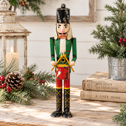 Recycled Metal Green Nutcracker with Drum - 15.5"