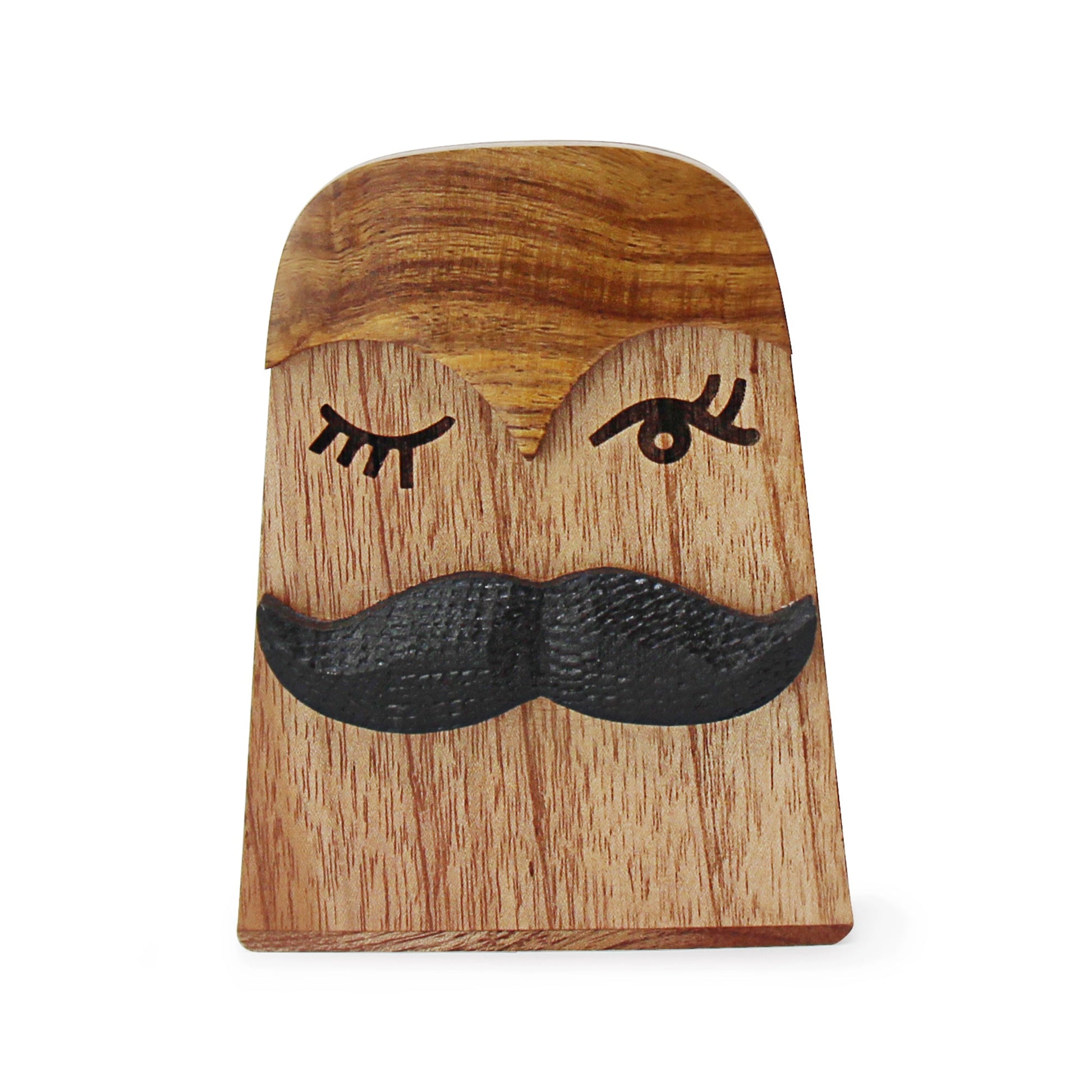 Handmade wooden eyeglass stand crafted by artisans in India, a unique Fair Trade home decor item.