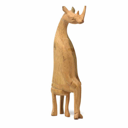 Unique African wood sculpture with detailed animal carvings, showcasing traditional craftsmanship and natural wood grains.