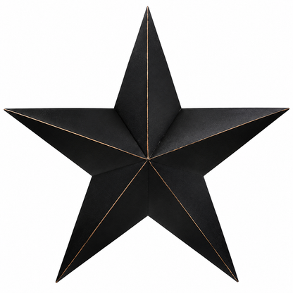 Twenty-four-inch black five-point metal barn star with rust-colored accents for primitive country decor.