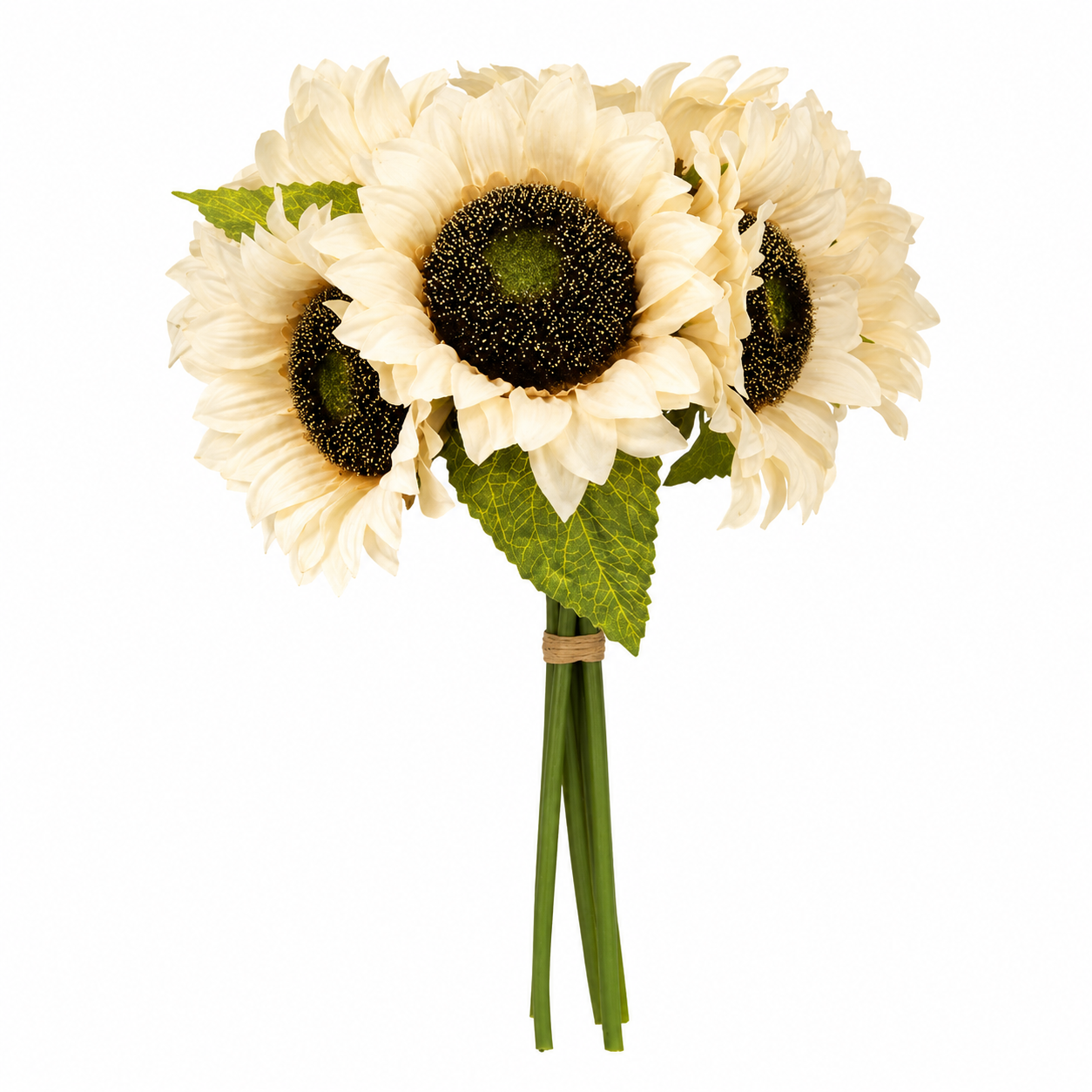 Champagne sunflower bouquet with fabric blooms and raffia tie for farmhouse floral arrangements and rustic home decor