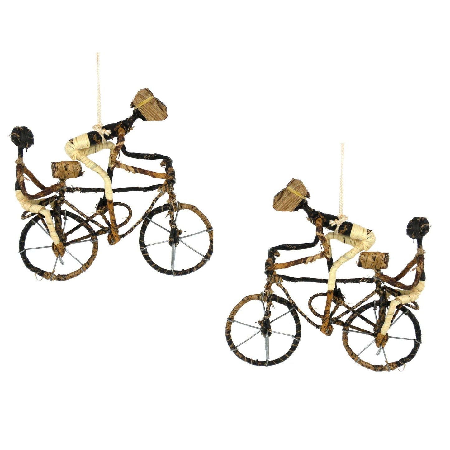 Banana Fiber Bicycle Ornament, Two Riders – Set of 2