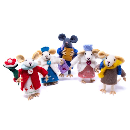 Fair Trade felt mice ornaments, Nepalese wool felt decor, handcrafted animal figurines, eco-conscious home accents.