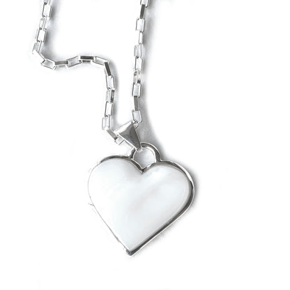 Lightweight handmade silver and shell heart pendant with chain