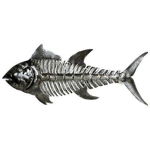 Haitian fish wall sculpture created from upcycled steel drums, handmade by Croix des Bouquets artisans for indoor or outdoor display.