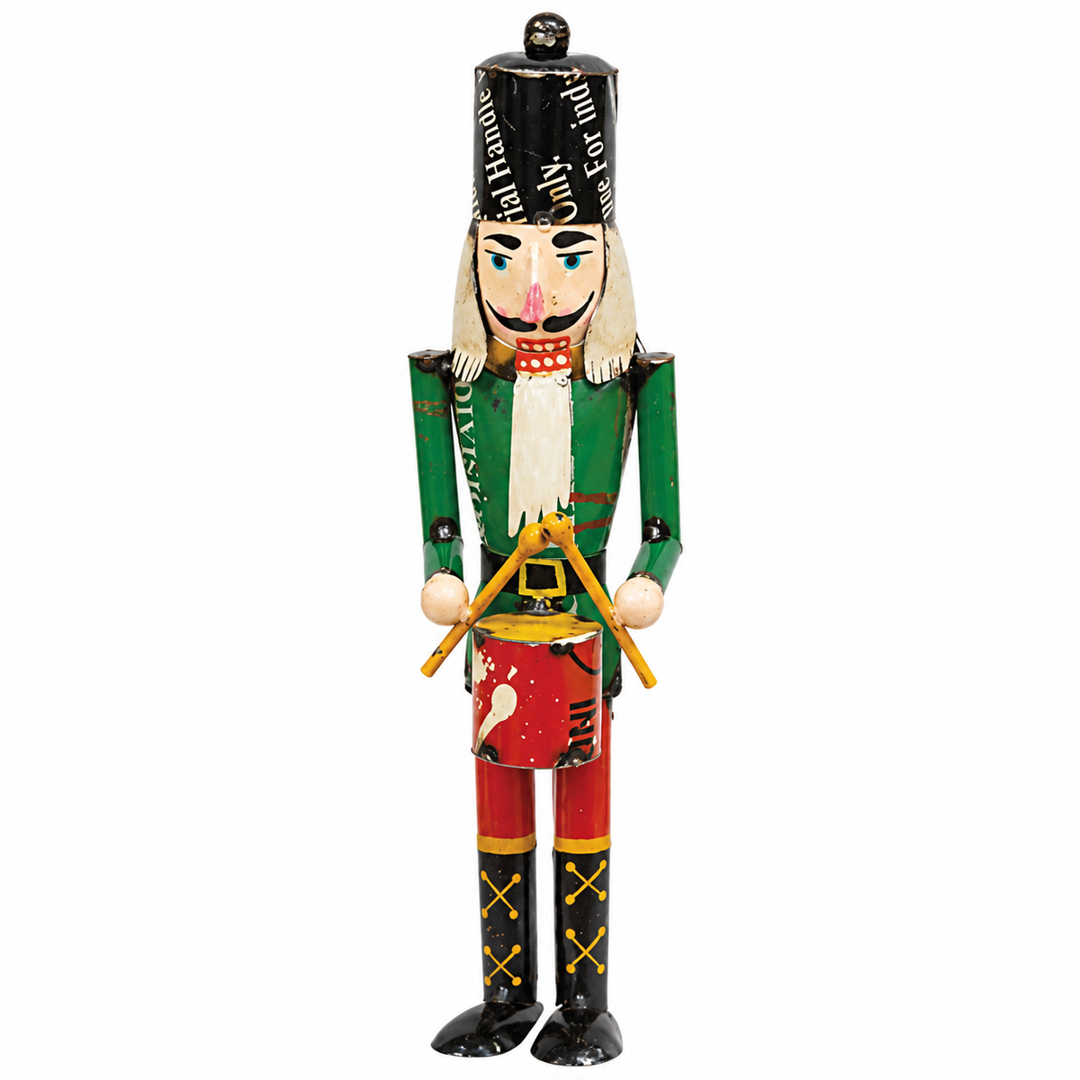 Recycled Metal Green Nutcracker with Drum - 15.5"