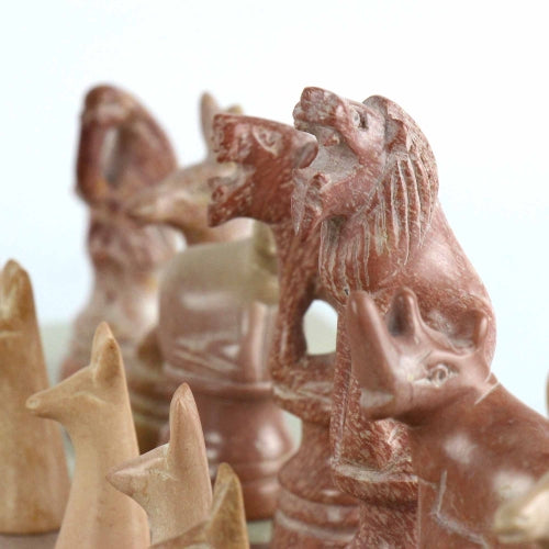 Hand-Carved Soapstone Animal Chess Set – 15” Board