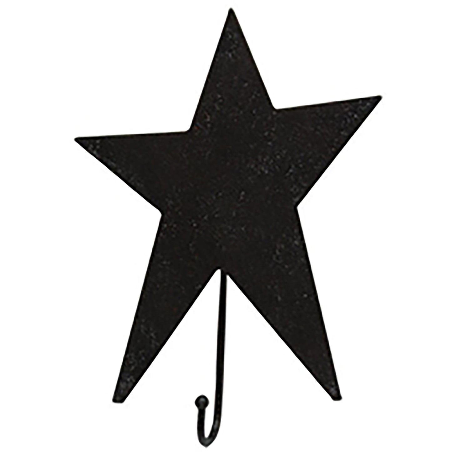 Primitive black metal star wall hook with rustic farmhouse country decor styling and matte black finish