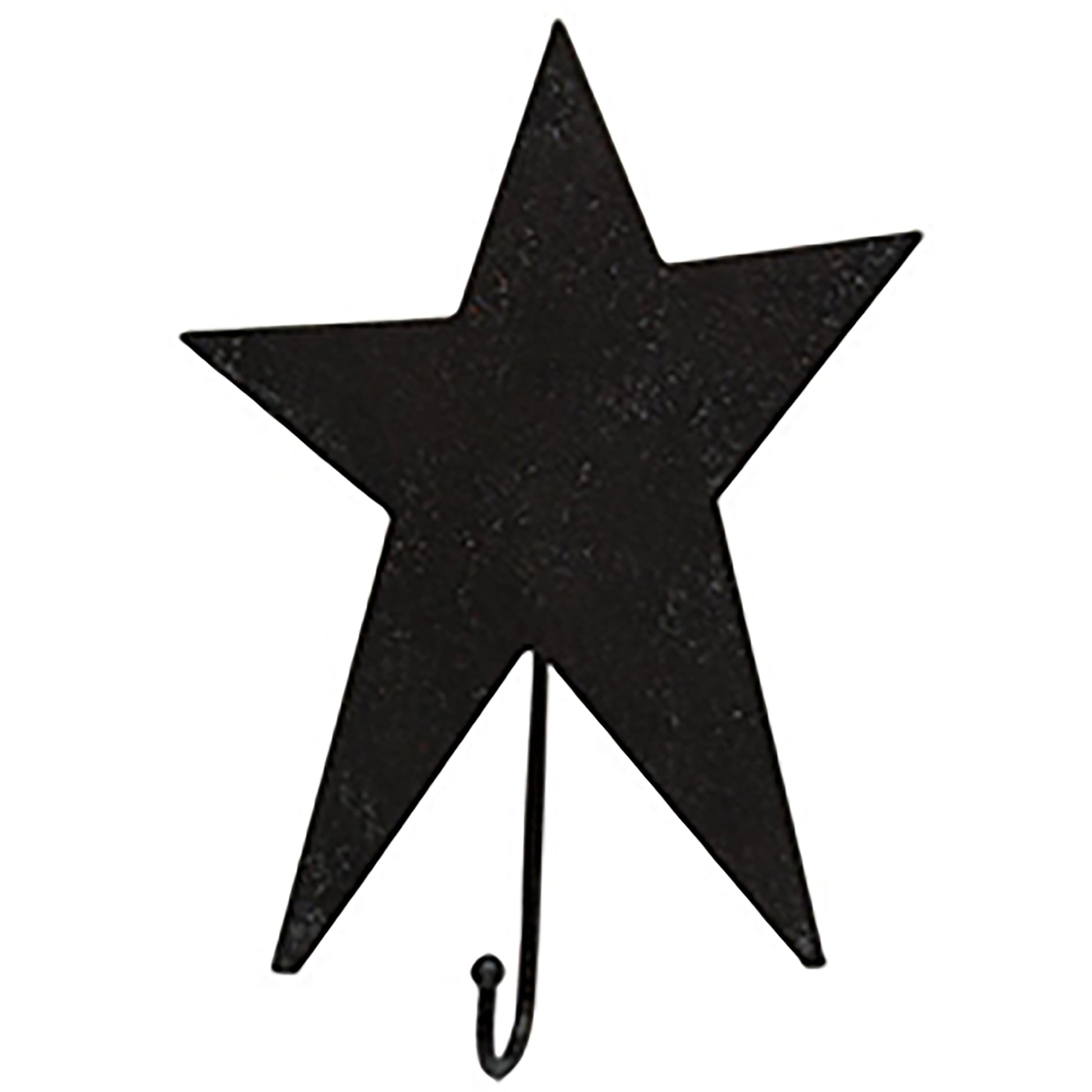 Primitive black metal star wall hook with rustic farmhouse country decor styling and matte black finish