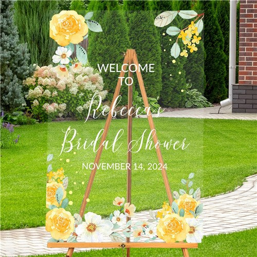 Personalized yellow and white acrylic event welcome sign – decorative signboard for celebrations