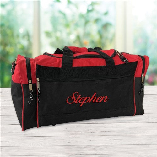 Personalized gym duffel bag with reinforced handles and durable polyester fabric