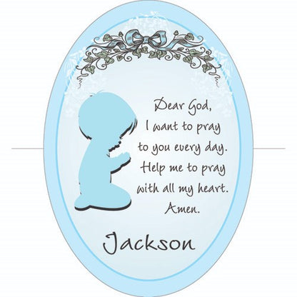 Boy’s custom religious cross with printed prayer and name – spiritual nursery wall art