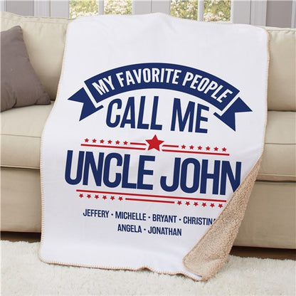 Lightweight fleece blanket with personalized family names on front