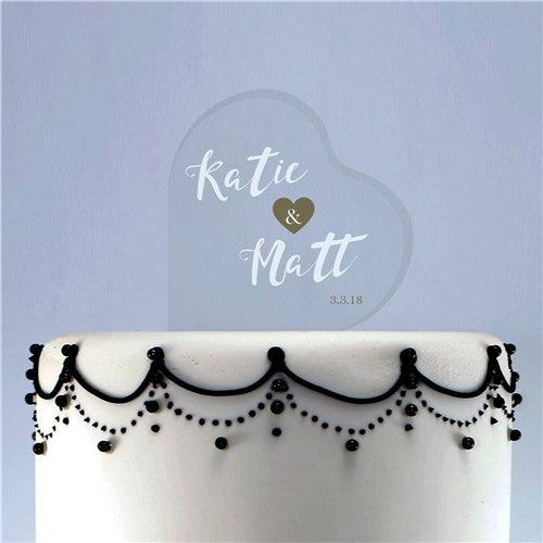 Custom engraved wedding cake topper, made from lightweight acrylic, adding a unique and sophisticated touch to any wedding cake.